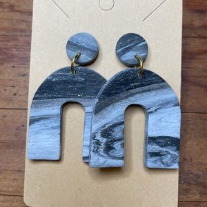 Black/Gray Marble Polymer Clay Drop Earrings